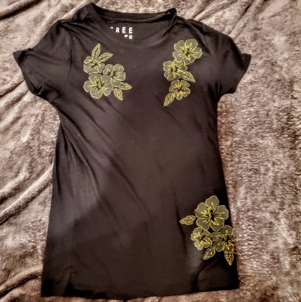 Black Shirt with Hawaiian Flower Decals